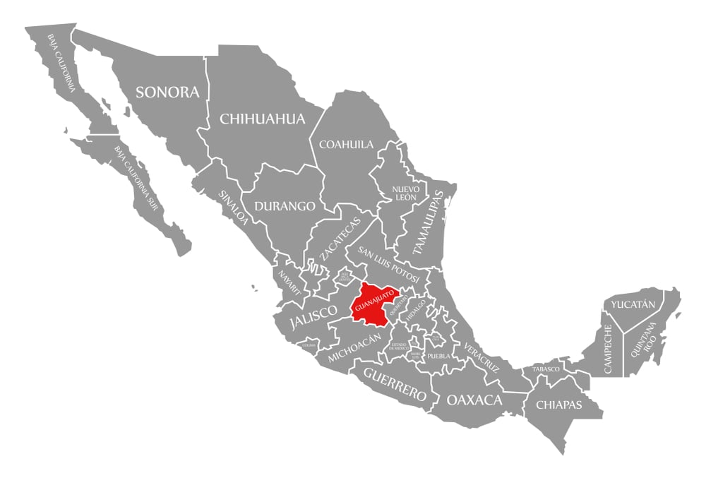 Map of manufacturing in Guanajuato, Mexico