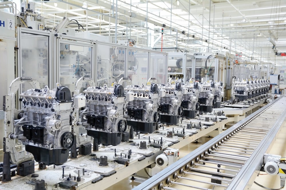 Production line for manufacturing of the engines in the car factory